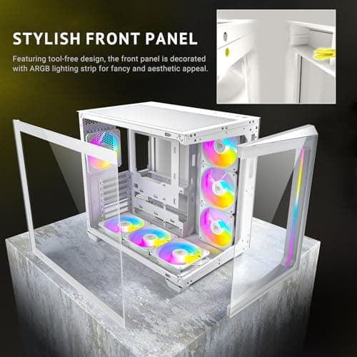 Antec C5 ARGB ATX Mid Tower White Tempered Glass Side Panel Front USB 3.2 Gen 2 Type-C/Gen 1 Type-A image
