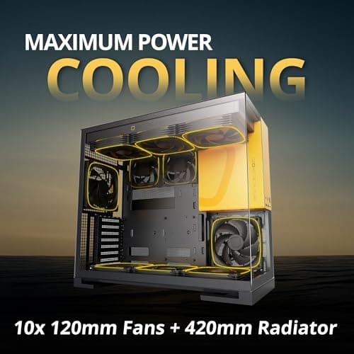 Geometric Future Model 5 ATX Mid Tower Black/Yellow Fanless, Tempered Glass Side Panel image