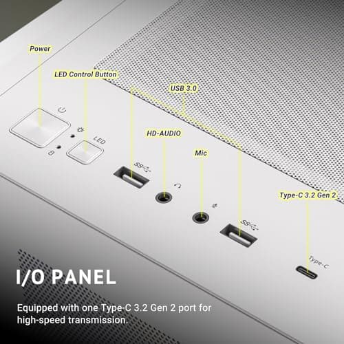 Antec C5 ARGB ATX Mid Tower White Tempered Glass Side Panel Front USB 3.2 Gen 2 Type-C/Gen 1 Type-A image