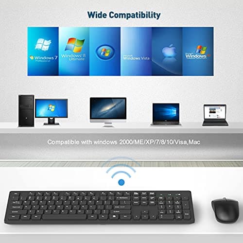 RATEL Wireless Keyboard Mouse Combo, 2.4GHz Slim Full-Sized Silent Wireless Keyboard and Mouse Combo with USB Nano Receiver for Laptop, PC (Black) image