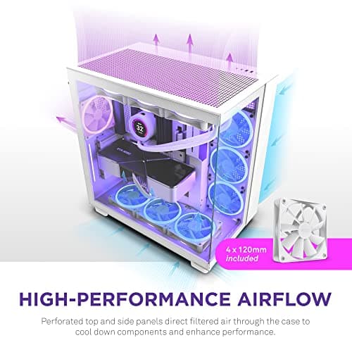 NZXT H9 Flow ATX Mid Tower White with Tempered Glass Side Panel and USB 3.2 Gen 2x2 Type-C, USB 3.2 Gen 1 Type-A Front Panel image
