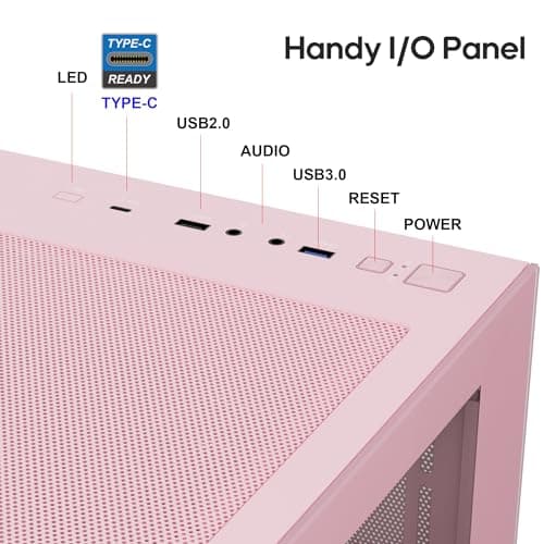 Vetroo AL900 ATX Mid Tower Pink with Tempered Glass Side Panel and USB 3.2 Gen 1 Type-A, USB 2.0 Type-A Front Panel image
