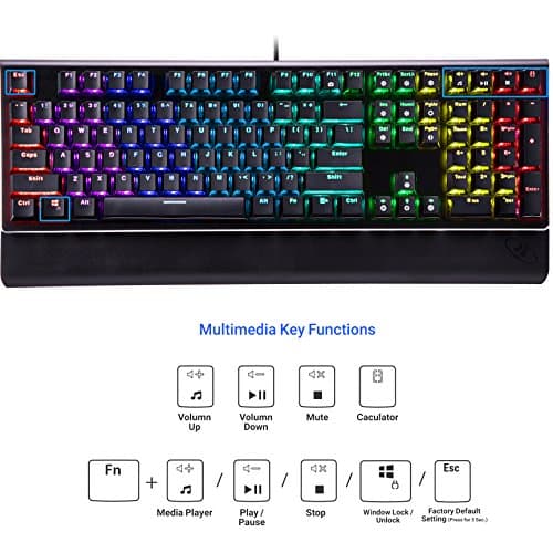 ROSEWILL Mechanical Gaming Keyboard, RGB Backlit Clicky Computer Mechanical Keyboard for PC, Laptop, Mac, Rainbow LED Modes with Side Backlight & Software Suite for Customization - Blue Switch image