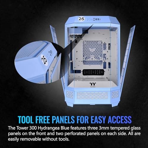 Thermaltake The Tower 300 MicroATX Mini Tower Tempered Glass Side Panel - Hydrangea Blue image