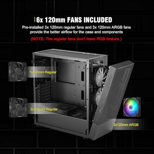 Vetroo AL600 ATX Mid Tower Black with Tempered Glass Side Panel and USB 3.2 Gen 1 Type-A, USB 2.0 Type-A Front Panel image