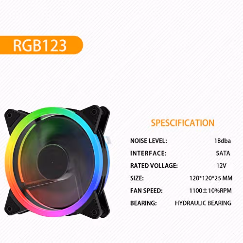 RGB Case Fans 3 Pack, GIM 3In1 Kit LED(366 Modes with Controller and Remote) PC Computer Case 120mm Fan RGB, Reinforced Quiet Fan Blade Design, Adjustable Colorful Cooling Cooler image