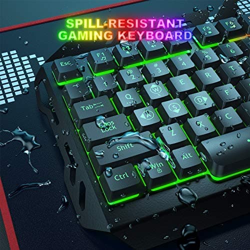 Gaming Keyboard, WisFox Colorful Rainbow LED Backlit Wired Computer Gaming Keyboard with 104 Keys, USB Wired Keyboard and Spill-Resistant for Windows PC Gamers Desktop PS4 image