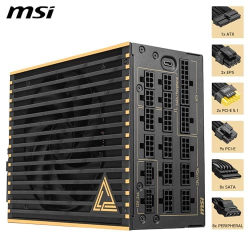 MSI MEG Ai-T PCIE5 Black / Gold 1600W Fully Modular 80+ Titanium Certified image