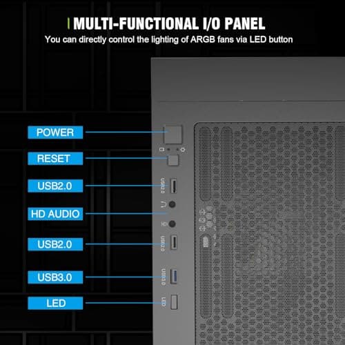 Vetroo AL600 ATX Mid Tower Black with Tempered Glass Side Panel and USB 3.2 Gen 1 Type-A, USB 2.0 Type-A Front Panel image