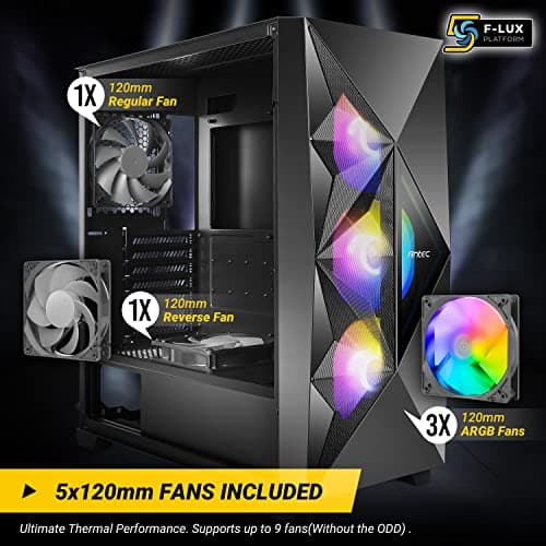 Antec Dark League DF800 FLUX ATX Mid Tower Black with Tempered Glass Side Panel and USB 3.2 Gen 1 Type-A image