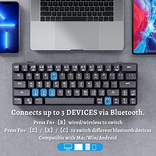 DIERYA Mechanical Gaming Keyboard 60% True RGB Backlit Bluetooth 4.0 Wired/Wireless LED Computer Keyboard for Multi-Device iPhone Android Mobile PC Laptop - Cherry MX Brown Equivalent Switch (DK-63) image