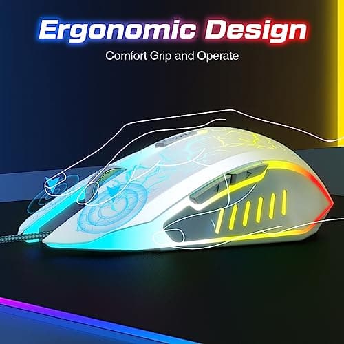 VersionTECH. Wired Gaming Mouse, Ergonomic USB Optical Mouse Mice with Chroma RGB Backlit, 1200 to 3600 DPI for Laptop PC Computer Games & Work -White image