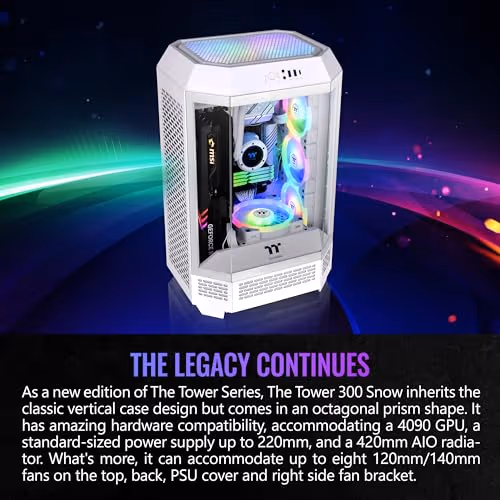 Thermaltake The Tower 300 MicroATX Mini Tower Tempered Glass Side Panel - Snow image