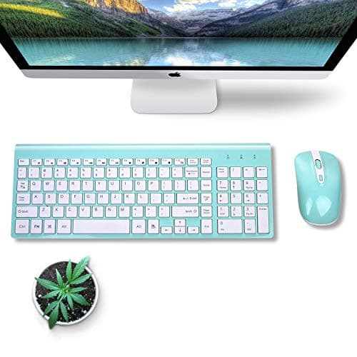 Wireless Keyboard Mouse Combo, Cimetech Compact Full Size Wireless Keyboard and Mouse Set 2.4G Ultra-Thin Sleek Design for Windows, Computer, Desktop, PC, Notebook, Laptop - (Turqouise) image