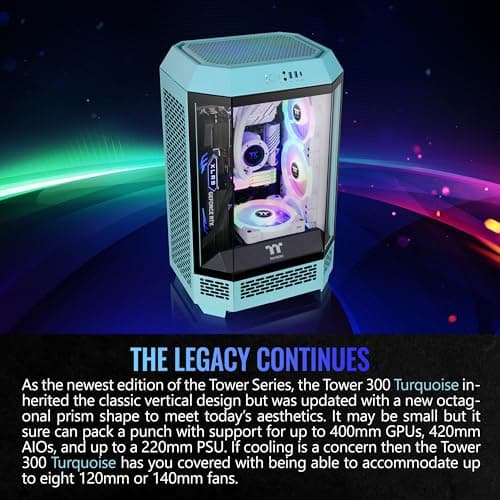 Thermaltake The Tower 300 MicroATX Mini Tower Tempered Glass Side Panel - Turquoise image