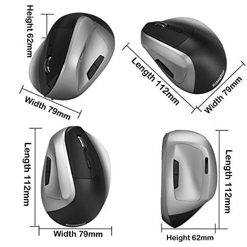 KINGTOP Vertical Mouse Ergonomic Optical Wireless Mouse Rechargeable for Notebook, PC, Laptop, Computer, Desktop, 6 Adjustable DPI Levels 6 Buttons Reduces Hand/Wrist Pain image
