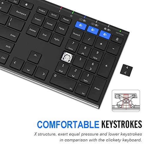 Arteck Universal Bluetooth Keyboard Multi-Device Stainless Steel Full Size Wireless Keyboard for Windows, iOS, Android, Computer Desktop Laptop Surface Tablet Smartphone Built in Rechargeable Battery image