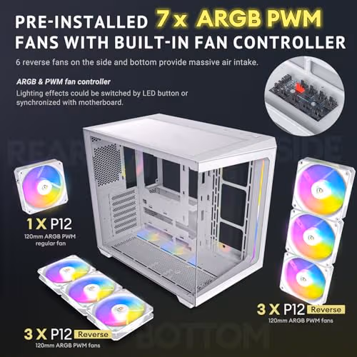 Antec C5 ARGB ATX Mid Tower White Tempered Glass Side Panel Front USB 3.2 Gen 2 Type-C/Gen 1 Type-A image