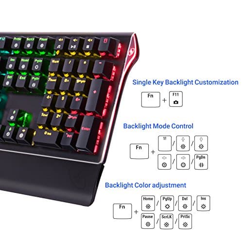 ROSEWILL Mechanical Gaming Keyboard, RGB Backlit Clicky Computer Mechanical Keyboard for PC, Laptop, Mac, Rainbow LED Modes with Side Backlight & Software Suite for Customization - Blue Switch image