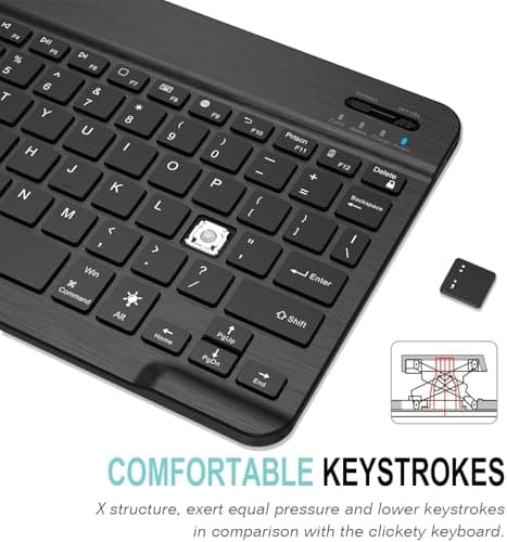 Arteck HB030B Universal Slim Portable Wireless Bluetooth 3.0 7-Colors Backlit Keyboard with Built in Rechargeable Battery, Black image