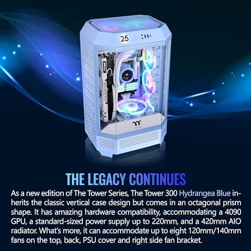 Thermaltake The Tower 300 MicroATX Mini Tower Tempered Glass Side Panel - Hydrangea Blue image
