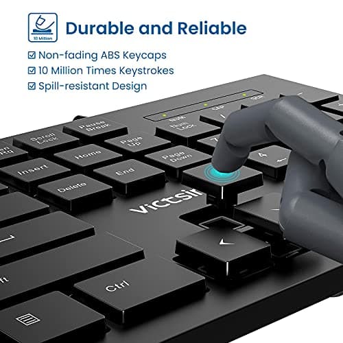 VicTsing Wired Keyboard Slim, Computer Keyboard USB Keyboard with Foldable Stand, Chiclet Keyboard for Windows 7/8/10/Vista, Mac/Laptop/Desktop-Black image