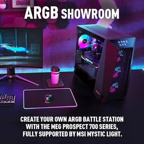 MSI MEG PROSPECT 700R ATX Mid Tower Black Tempered Glass Side Panel, USB 3.2 Gen 2x2 Type-C, USB 3.2 Gen 1 Type-A image