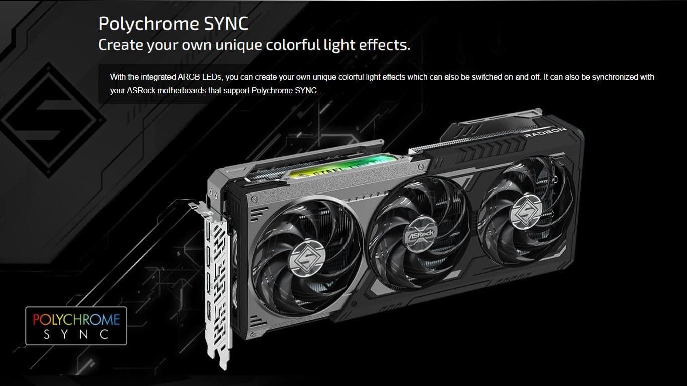 ASRock Radeon RX 9070 XT Steel Legend Dark 16GB GDDR6 Black / Gray image