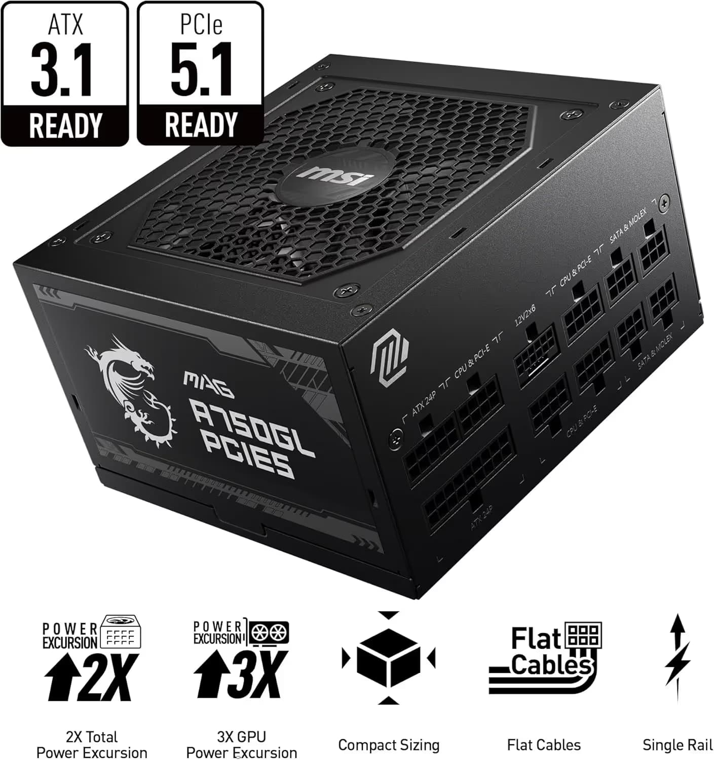 MSI MAG A750GL PCIE5 Black 750W Fully Modular 80+ Gold Certified image