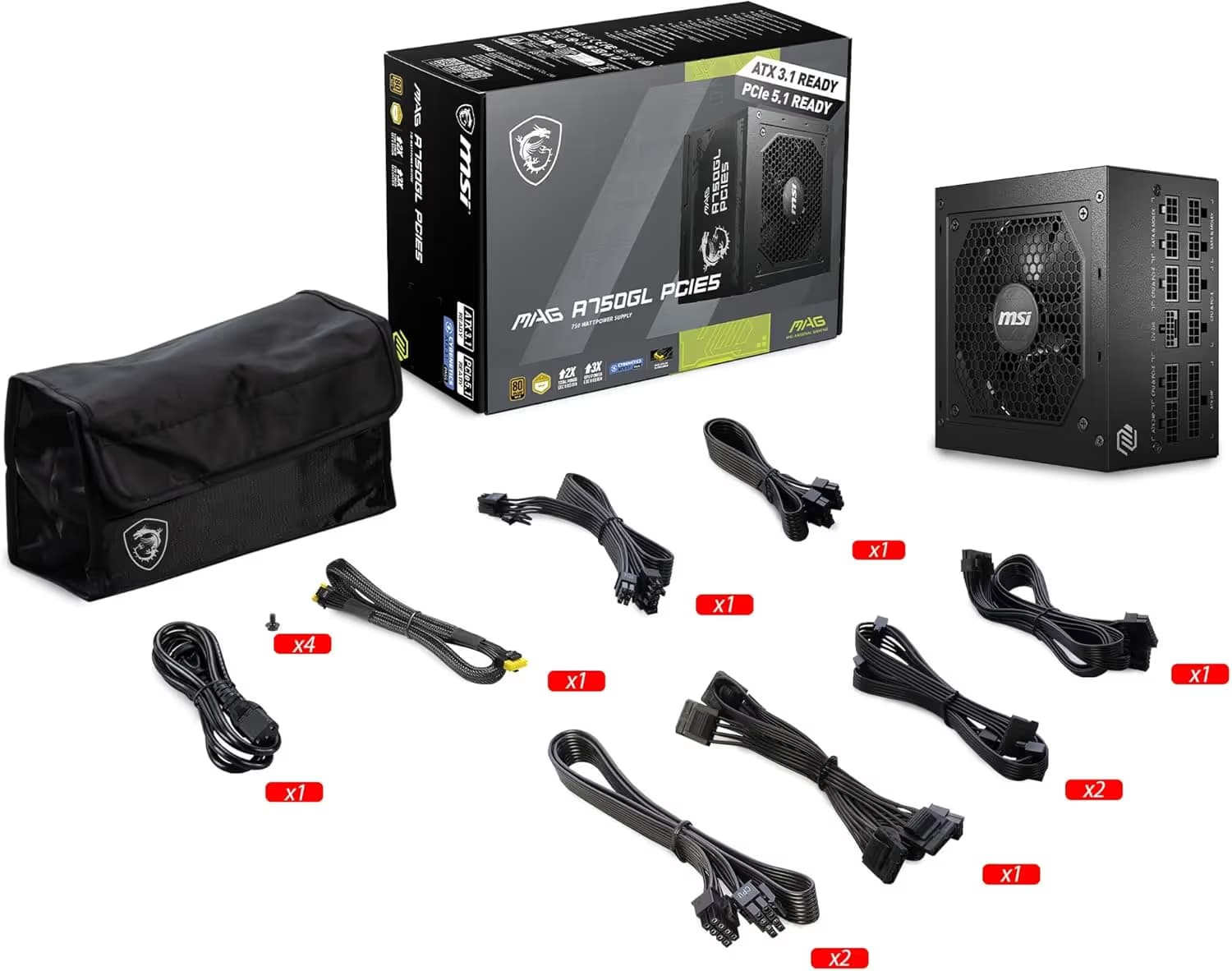MSI MAG A750GL PCIE5 Black 750W Fully Modular 80+ Gold Certified image