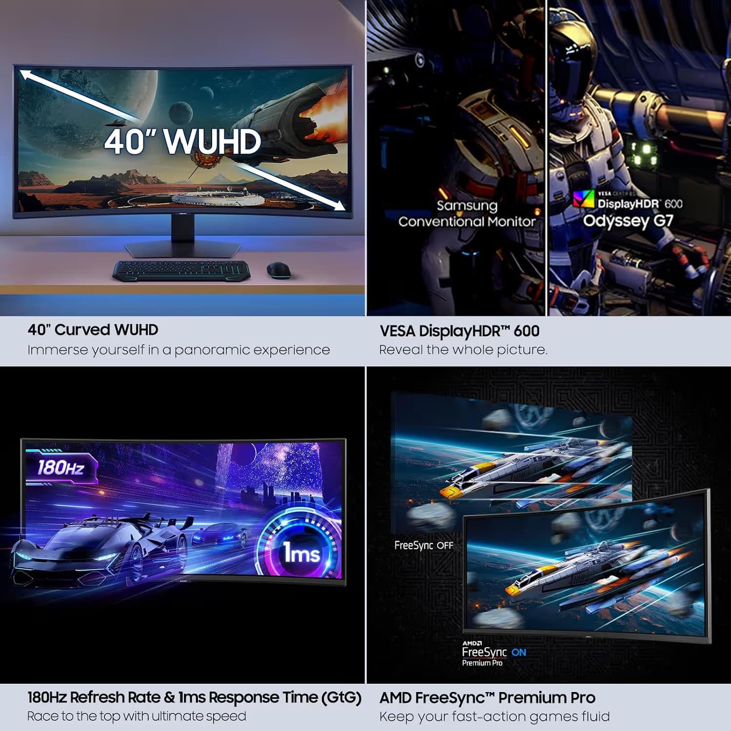 Samsung 40-inch Odyssey G7 G75F WUHD 180Hz Curved Gaming Monitor image