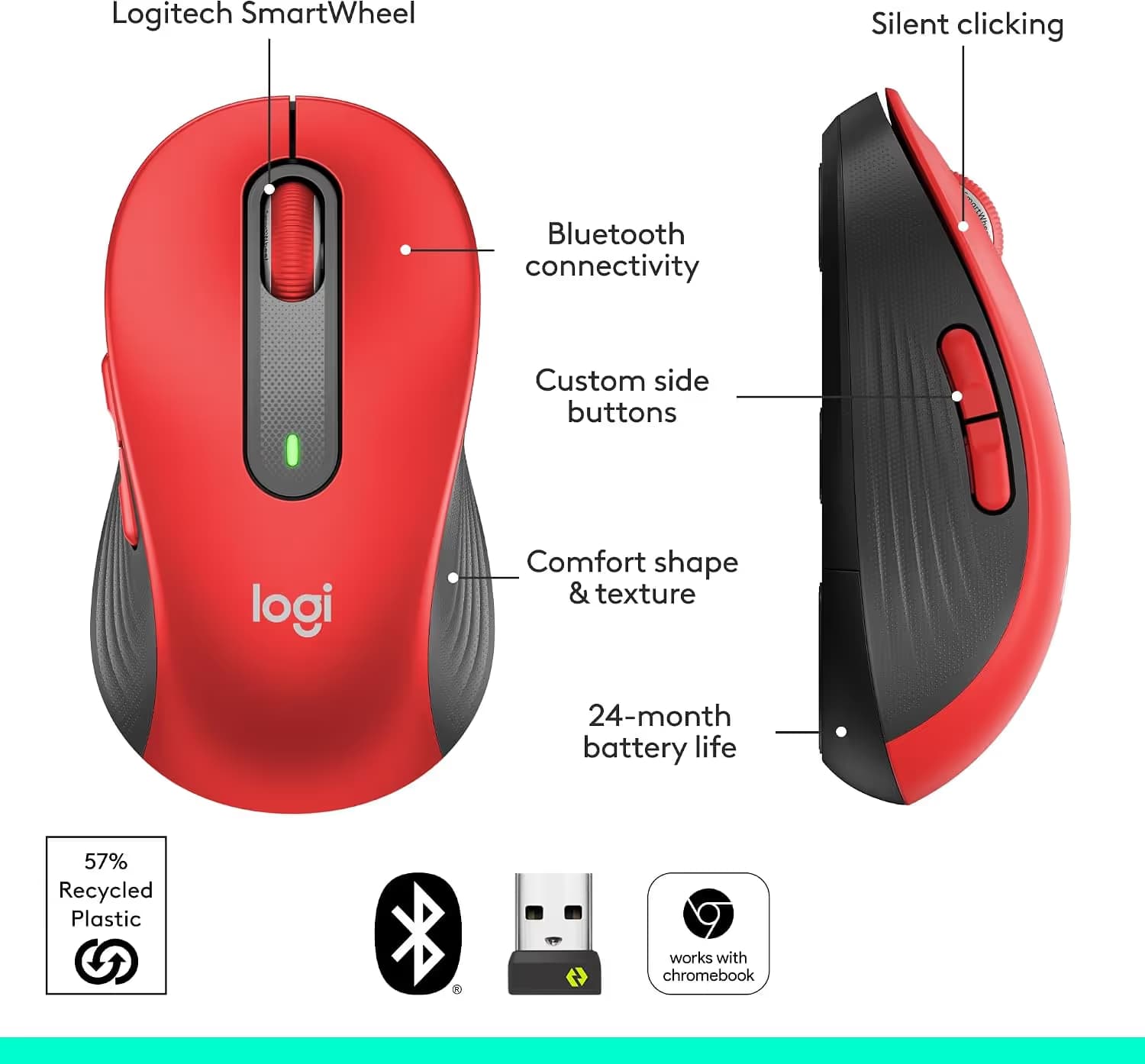 Logitech Signature M650 L Wireless Mouse - Red image