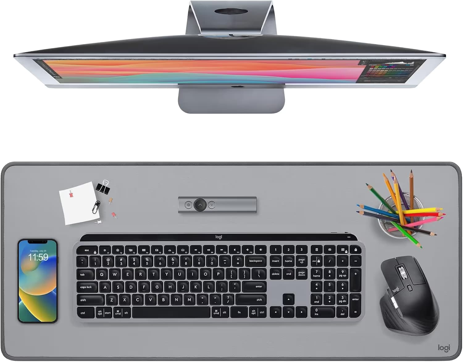 Logitech Desk Mat Studio Series Extended Mouse Pad, Large, Mid Gray main image