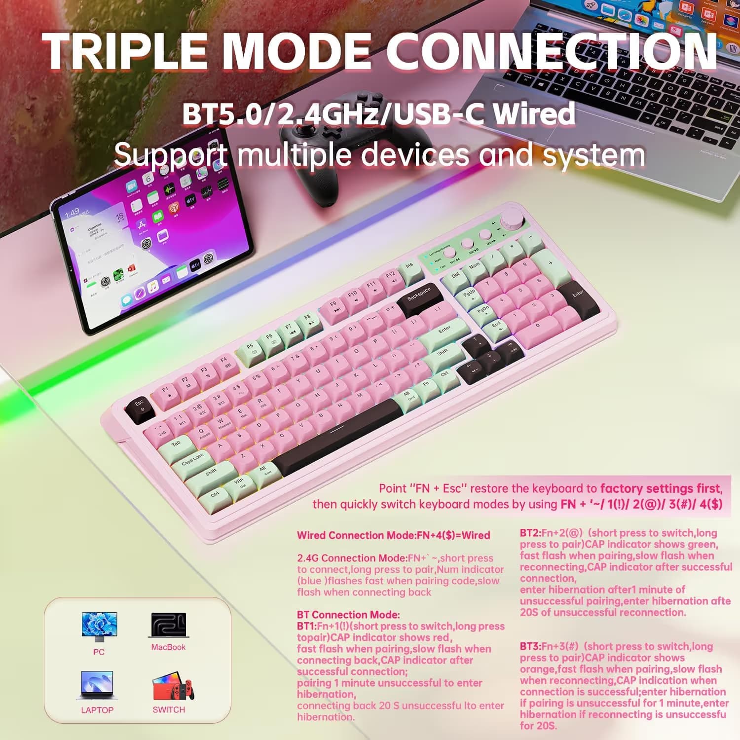 AULA S99 Tri-Mode (2.4G/BT/Wired) Programmable Full Size Membrane Gaming Keyboard image