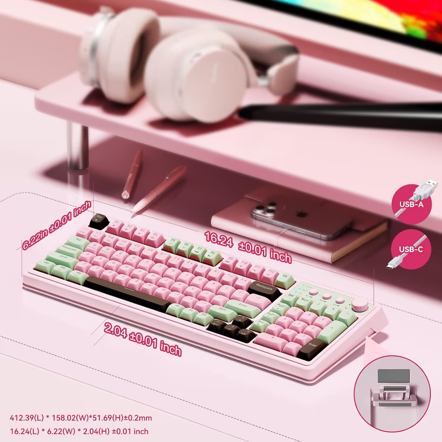 AULA S99 Tri-Mode (2.4G/BT/Wired) Programmable Full Size Membrane Gaming Keyboard image
