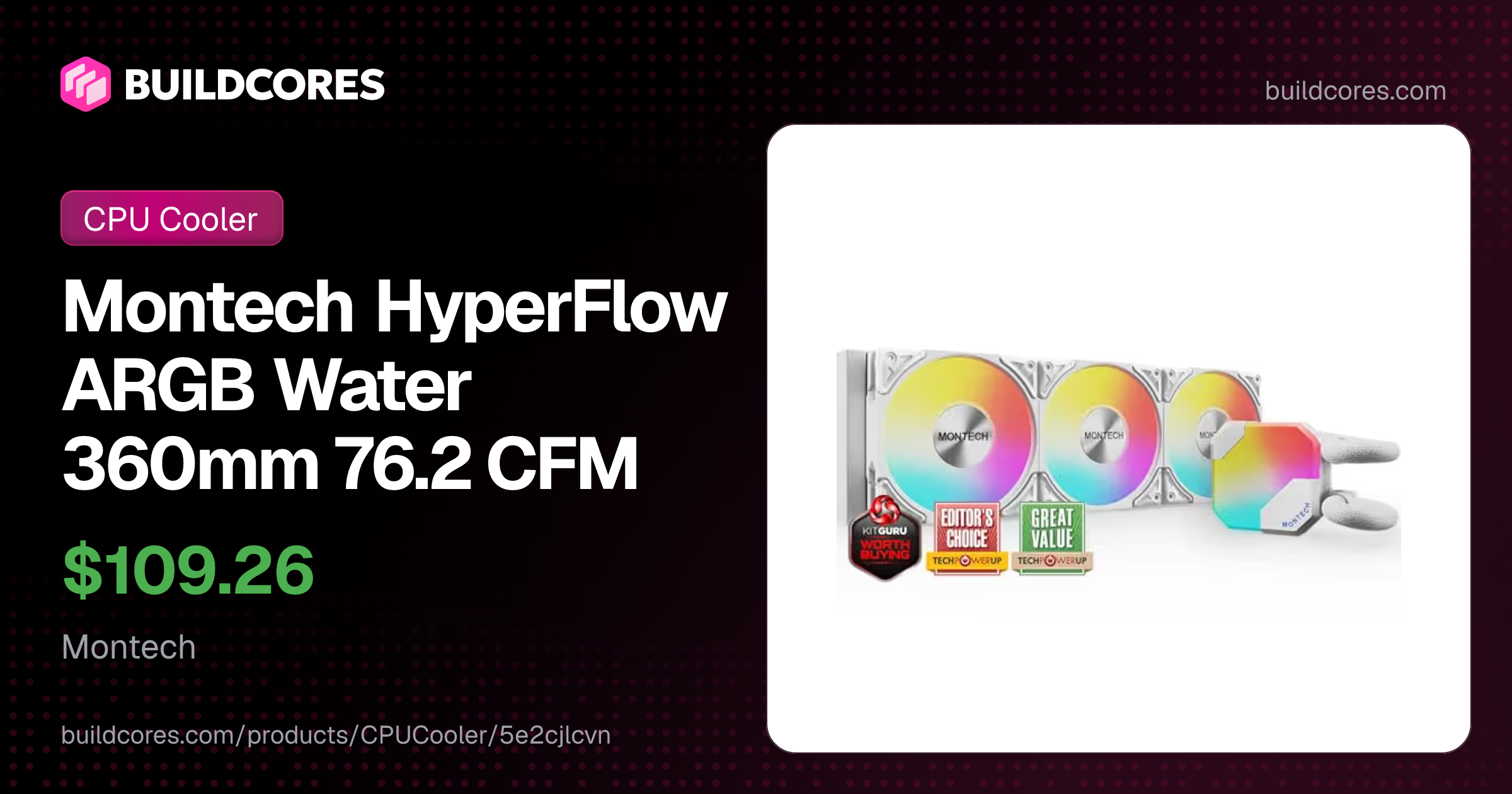 Montech HyperFlow ARGB Water 360mm 76.2 CFM White | BuildCores