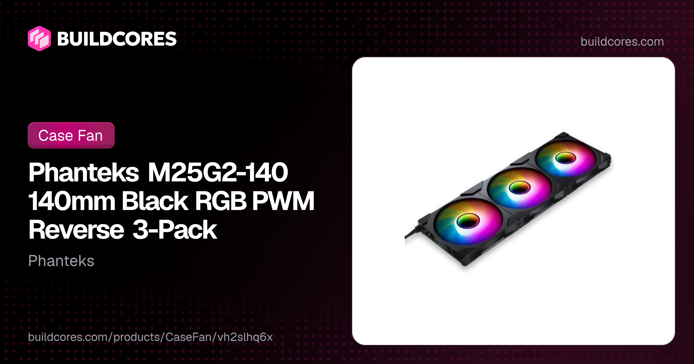 Phanteks M25G2-140 140mm Black RGB PWM Reverse 3-Pack | BuildCores