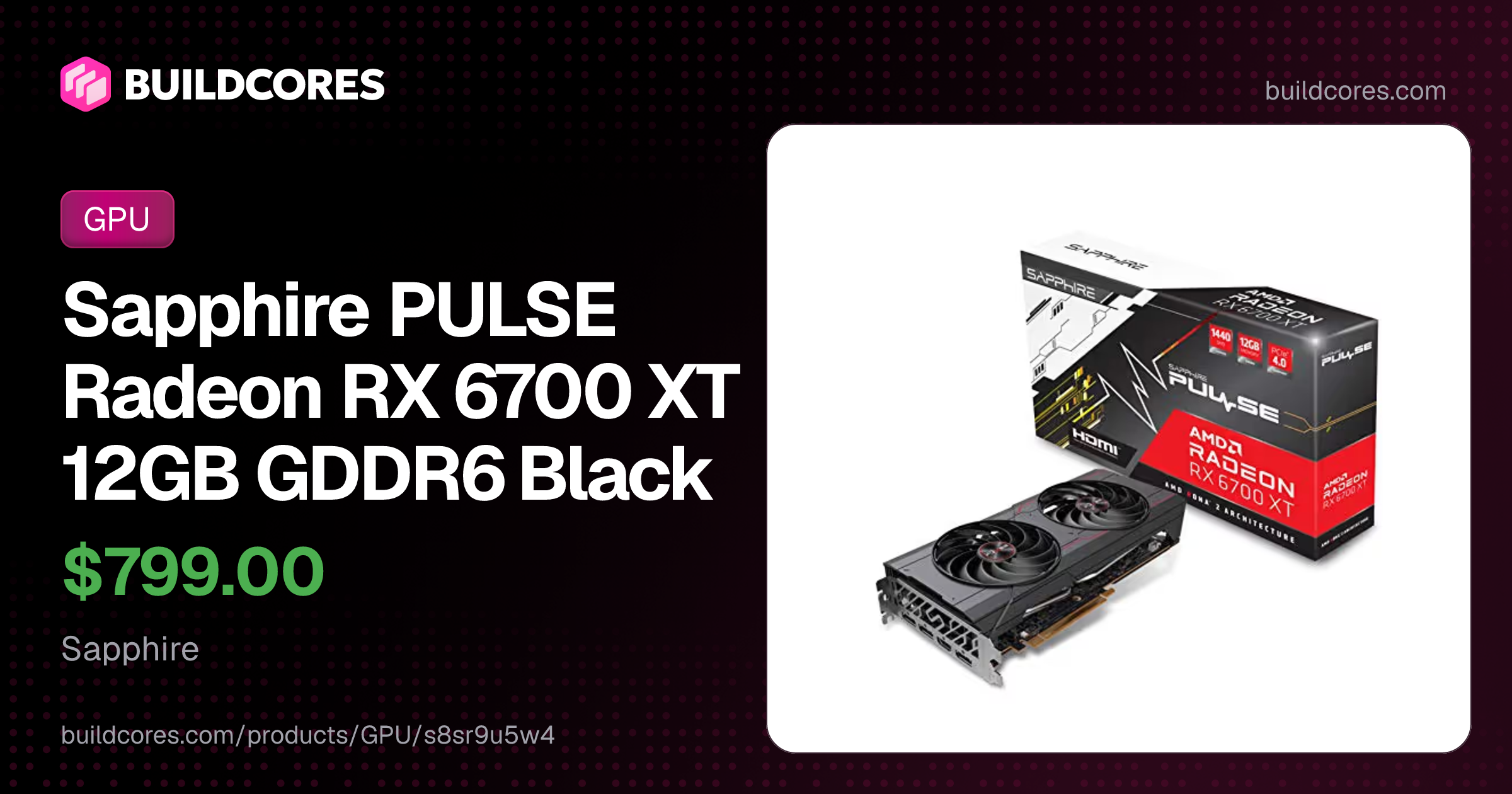 Sapphire PULSE Radeon RX 6700 XT 12GB GDDR6 Black | BuildCores