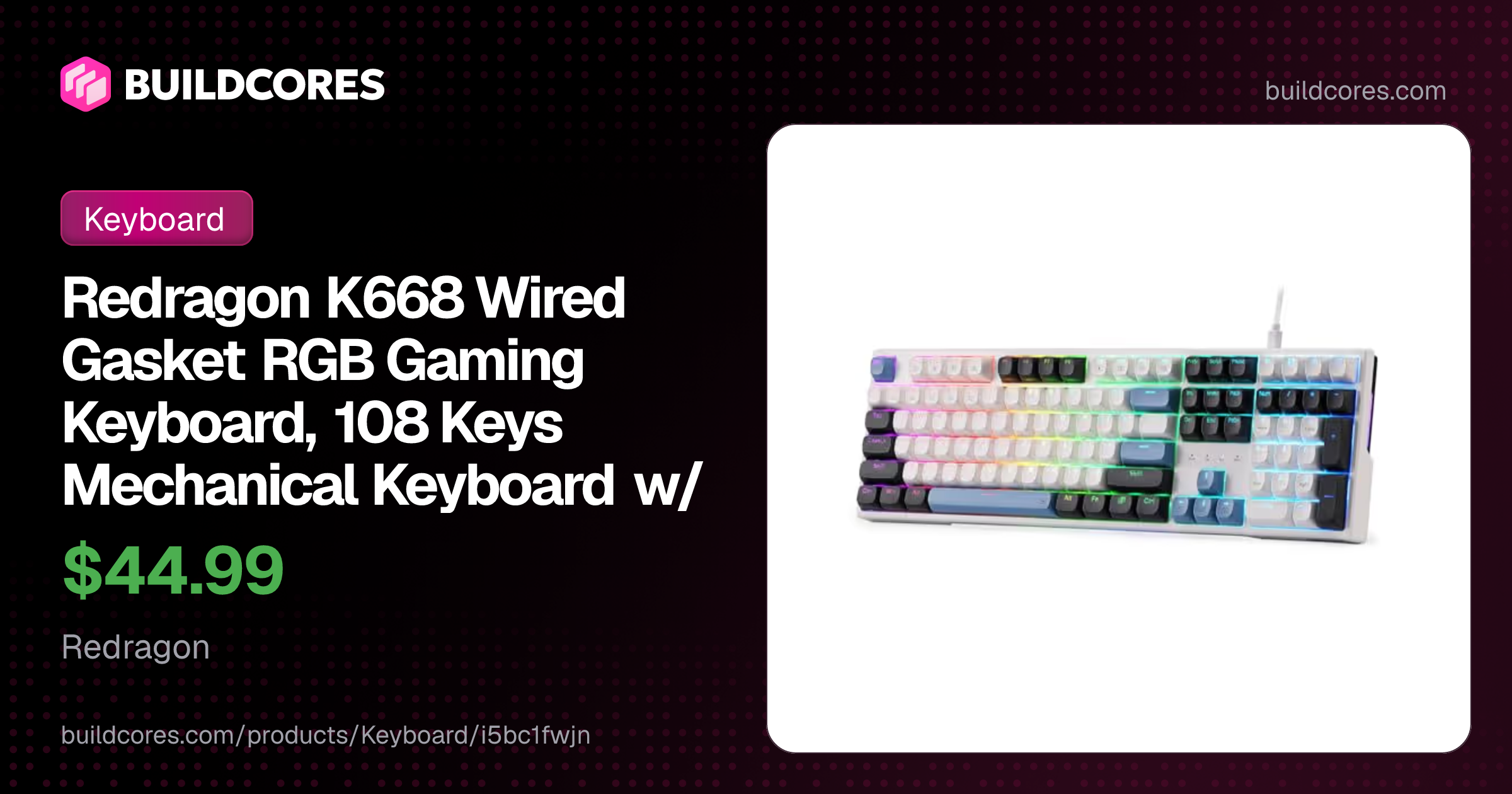 Redragon K668 Wired Gasket RGB Gaming Keyboard, 108 Keys Mechanical ...