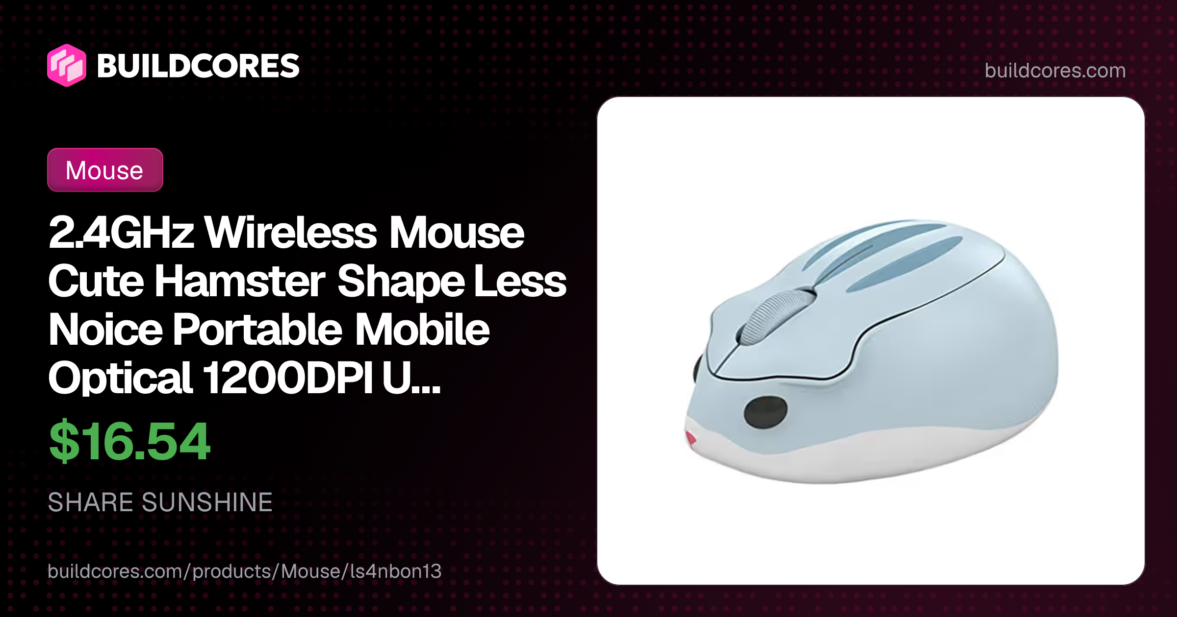 2.4GHz Wireless Mouse Cute Hamster Shape Less Noice Portable Mobile ...
