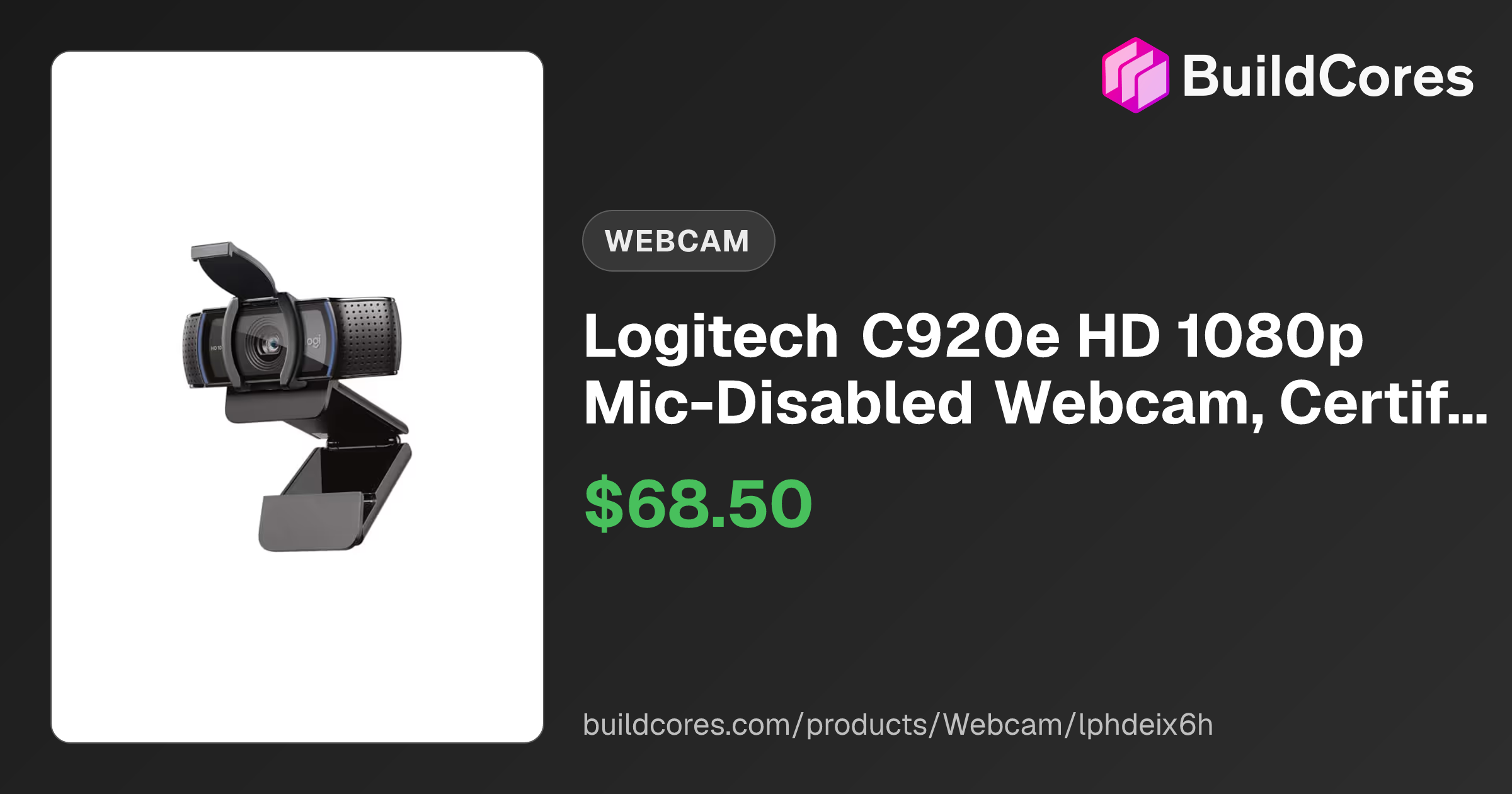 Logitech C920e HD 1080p Mic-Disabled Webcam, Certified for Zoom and ...